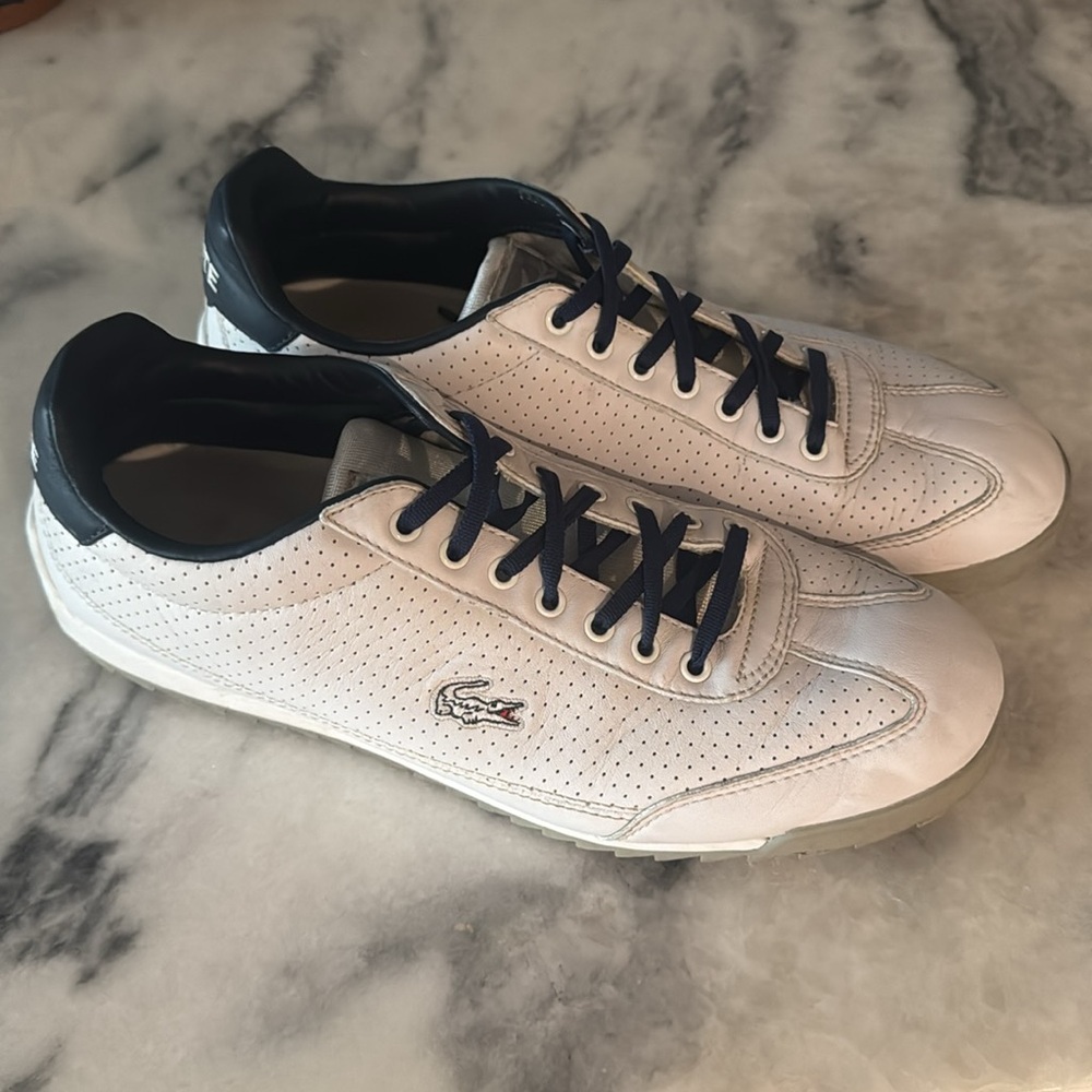 Lacoste Men's White and Navy Sneakers size 9.5
